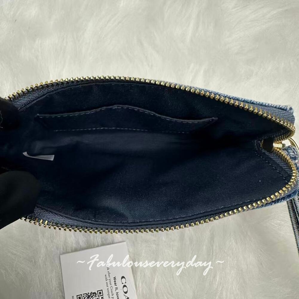 Coach Corner Zip Wristlet In Loved Denim With Charms Gold/Light Indigo CEF82 NWT - Picture 5 of 5